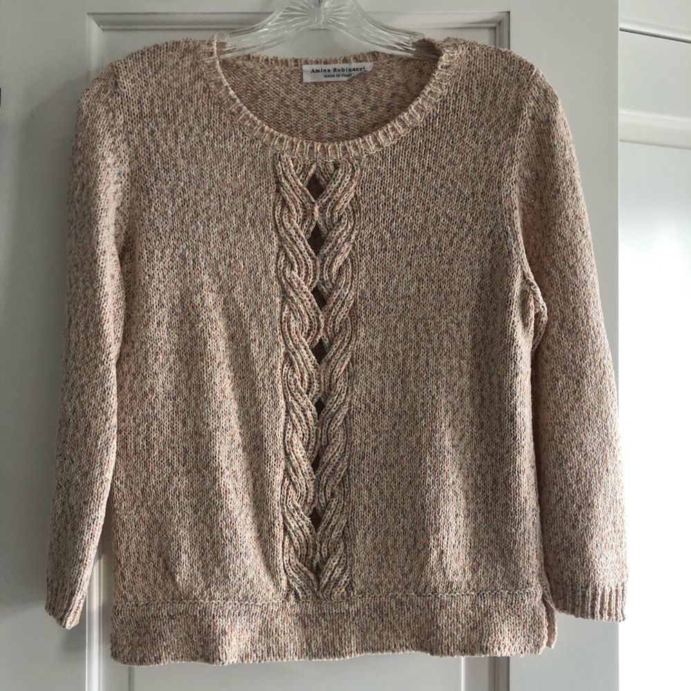 Amina Rubinacci marled beige cotton sweater size small